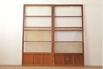 アンティーク建具　昭和中期　すりガラス・銀モールガラス　光を優しく取り込む、ノスタルジックな雰囲気のガラス戸2枚セット(引き戸、建具)(R-049467)