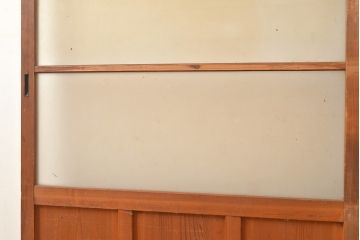 アンティーク建具　昭和中期　すりガラス・銀モールガラス　光を優しく取り込む、ノスタルジックな雰囲気のガラス戸2枚セット(引き戸、建具)(R-049467)