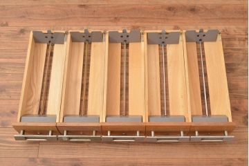 レトロ家具　昭和レトロ　KIHARA　小物収納にうってつけのナラ材製ネームプレート付きカードケース(引き出し、チェスト、図書館、図書室、店舗什器)(R-049472)