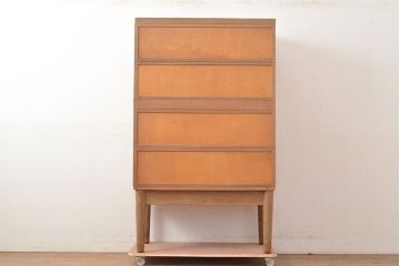 レトロ家具　昭和レトロ　KIHARA　小物収納にうってつけのナラ材製ネームプレート付きカードケース(引き出し、チェスト、図書館、図書室、店舗什器)(R-049472)