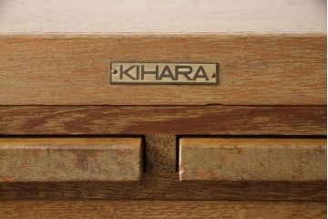 レトロ家具　昭和レトロ　KIHARA　引き出し20杯!　ナラ材製ネームプレート付きカードケース(引き出し、チェスト、図書館、図書室)(R-049479)