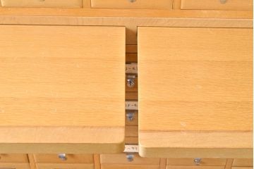 【簡易リペア限定品】レトロ家具　昭和レトロ　KIHARA　小物収納にうってつけのナラ材製ネームプレート付きカードケース(引き出し、チェスト、図書館、図書室、店舗什器)(R-049480)