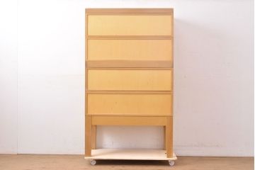 レトロ家具　昭和レトロ　KIHARA　小物収納にうってつけのナラ材製ネームプレート付きカードケース(引き出し、チェスト、図書館、図書室、店舗什器)(R-049480)
