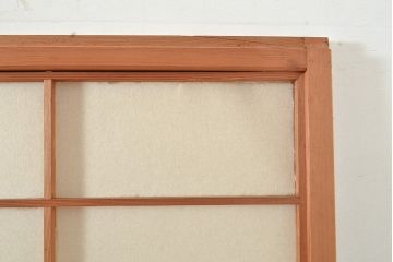 アンティーク建具　昭和中期　レトロガラス入り　腰板の木目がおしゃれなアクセントの障子戸4枚セット(建具、引き戸)(R-049481)
