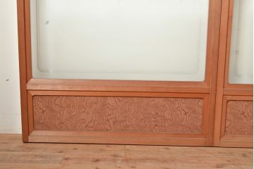 アンティーク建具　昭和中期　レトロガラス入り　腰板の木目がおしゃれなアクセントの障子戸4枚セット(建具、引き戸)(R-049481)