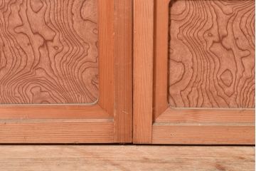 アンティーク建具　昭和中期　レトロガラス入り　腰板の木目がおしゃれなアクセントの障子戸4枚セット(建具、引き戸)(R-049481)
