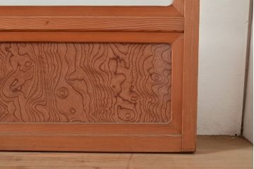 アンティーク建具　昭和中期　レトロガラス入り　腰板の木目がおしゃれなアクセントの障子戸4枚セット(建具、引き戸)(R-049481)