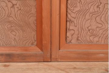 アンティーク建具　昭和中期　レトロガラス入り　腰板の木目がおしゃれなアクセントの障子戸4枚セット(建具、引き戸)(R-049481)
