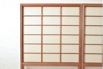 アンティーク建具　昭和中期　レトロガラス入り　腰板がアクセントの障子戸2枚セット(建具、引き戸、ガラス帯戸)(R-049482)