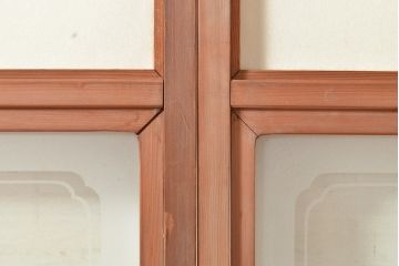 アンティーク建具　昭和中期　レトロガラス入り　腰板がアクセントの障子戸2枚セット(建具、引き戸、ガラス帯戸)(R-049482)