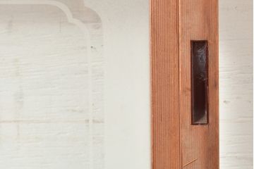 アンティーク建具　昭和中期　レトロガラス入り　腰板がアクセントの障子戸2枚セット(建具、引き戸、ガラス帯戸)(R-049482)