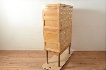 【簡易リペア限定品】レトロ家具　昭和レトロ　KIHARA　レトロな小物収納におすすめのナラ材製ネームプレート付きカードケース(引き出し、チェスト、図書館、図書室)(R-049499)
