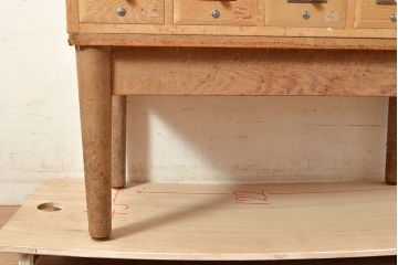 レトロ家具　昭和レトロ　KIHARA　レトロな小物収納におすすめのナラ材製ネームプレート付きカードケース(引き出し、チェスト、図書館、図書室)(R-049499)