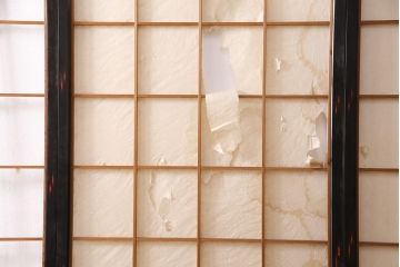 アンティーク建具　昭和初期　漆塗り　希少!腰板の凝ったつくりが魅力の障子戸4枚セット(引き戸、建具)(R-049517)
