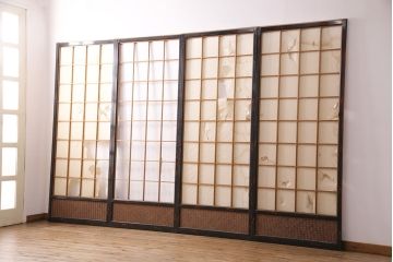 アンティーク建具　昭和初期　漆塗り　希少!腰板の凝ったつくりが魅力の障子戸4枚セット(引き戸、建具)(R-049517)