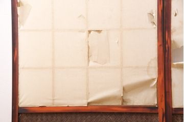 アンティーク建具　昭和初期　漆塗り　希少!腰板の凝ったつくりが魅力の障子戸2枚セット(引き戸、建具)(R-049518)