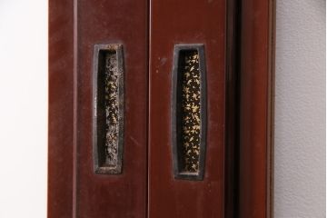 和製アンティーク　上手物!　総漆塗り　腰板ケヤキ材　最高級なつくりのガラス戸4枚セット(引き戸、建具)(R-049519)