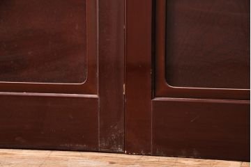 和製アンティーク　上手物!　総漆塗り　腰板ケヤキ材　最高級なつくりのガラス戸4枚セット(引き戸、建具)(R-049519)