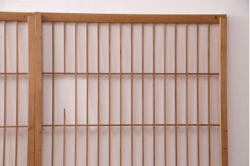 アンティーク建具　昭和初期　ダイヤガラス　素朴な木の風合いが味わい深い縦額入り障子戸4枚セット(引き戸、建具)(R-049520)