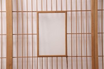 アンティーク建具　昭和初期　ダイヤガラス　素朴な木の風合いが味わい深い縦額入り障子戸4枚セット(引き戸、建具)(R-049520)