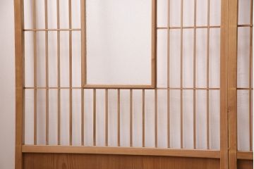 アンティーク建具　昭和初期　ダイヤガラス　素朴な木の風合いが味わい深い縦額入り障子戸4枚セット(引き戸、建具)(R-049520)