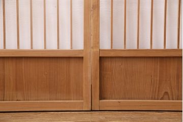 アンティーク建具　昭和初期　ダイヤガラス　素朴な木の風合いが味わい深い縦額入り障子戸4枚セット(引き戸、建具)(R-049520)