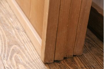 アンティーク建具　昭和初期　ダイヤガラス　素朴な木の風合いが味わい深い縦額入り障子戸4枚セット(引き戸、建具)(R-049520)