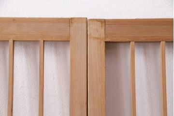 アンティーク建具　昭和初期　ダイヤガラス　素朴な木の風合いが味わい深い縦額入り障子戸4枚セット(引き戸、建具)(R-049520)