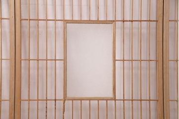 アンティーク建具　昭和初期　ダイヤガラス　素朴な木の風合いが味わい深い縦額入り障子戸4枚セット(引き戸、建具)(R-049520)