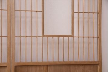 アンティーク建具　昭和初期　ダイヤガラス　素朴な木の風合いが味わい深い縦額入り障子戸4枚セット(引き戸、建具)(R-049520)