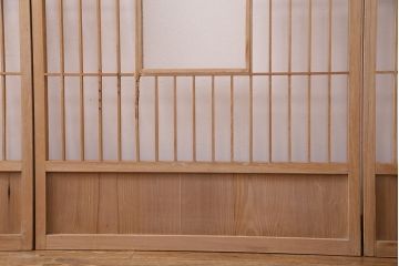 アンティーク建具　昭和初期　ダイヤガラス　素朴な木の風合いが味わい深い縦額入り障子戸4枚セット(引き戸、建具)(R-049520)