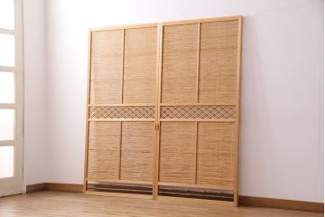 アンティーク建具　上手物!　涼しげな空間作りにおすすめの御簾戸2枚セット(簾戸、簀戸、葭戸、夏障子、夏戸、葦戸)(R-049523)