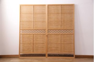 アンティーク建具　上手物!　涼しげな空間作りにおすすめの御簾戸2枚セット(簾戸、簀戸、葭戸、夏障子、夏戸、葦戸)(R-049523)