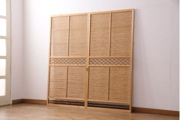 アンティーク建具　上手物!　涼しげな空間作りにおすすめの御簾戸2枚セット(簾戸、簀戸、葭戸、夏障子、夏戸、葦戸)(R-049524)