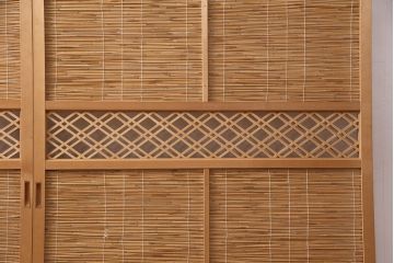 アンティーク建具　上手物!　涼しげな空間作りにおすすめの御簾戸2枚セット(簾戸、簀戸、葭戸、夏障子、夏戸、葦戸)(R-049524)