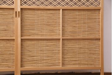 アンティーク建具　上手物!　涼しげな空間作りにおすすめの御簾戸2枚セット(簾戸、簀戸、葭戸、夏障子、夏戸、葦戸)(R-049524)