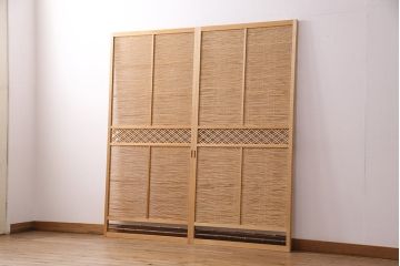 アンティーク建具　上手物!　涼しげな空間作りにおすすめの御簾戸2枚セット(簾戸、簀戸、葭戸、夏障子、夏戸、葦戸)(R-049525)