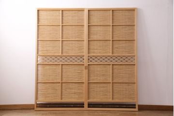 アンティーク建具　上手物!　涼しげな空間作りにおすすめの御簾戸2枚セット(簾戸、簀戸、葭戸、夏障子、夏戸、葦戸)(R-049525)