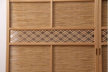 アンティーク建具　上手物!　涼しげな空間作りにおすすめの御簾戸2枚セット(簾戸、簀戸、葭戸、夏障子、夏戸、葦戸)(R-049525)