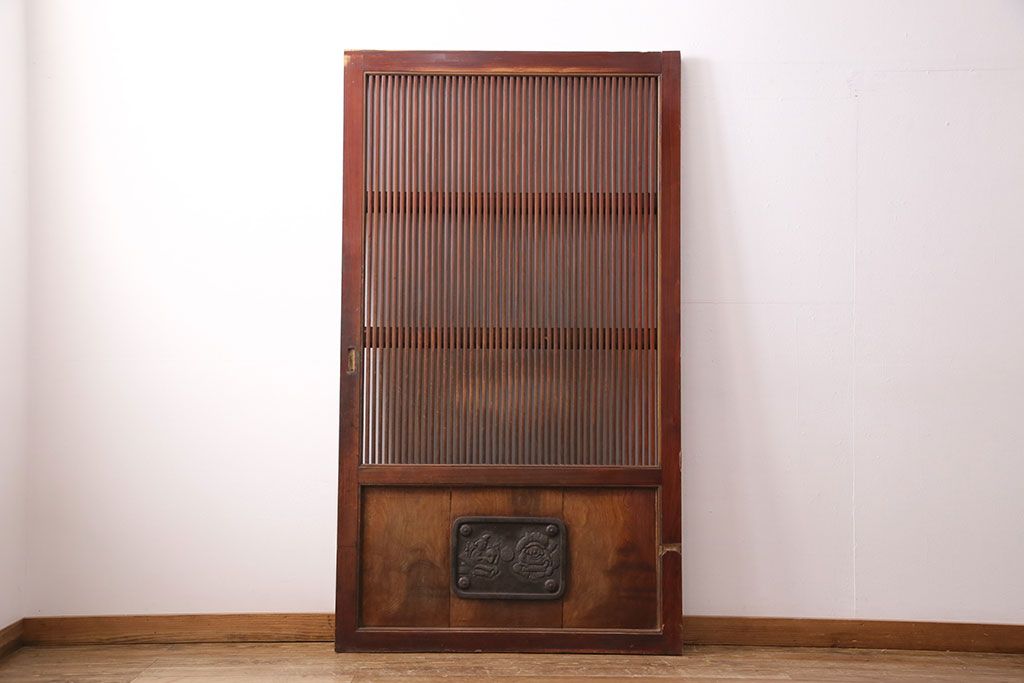 アンティーク建具　腰板ケヤキ材・その他ヒノキ材　明治期の古い蔵戸(格子戸、玄関戸、引き戸、建具)(R-049547)