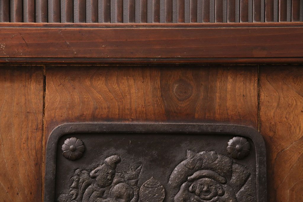 アンティーク建具　腰板ケヤキ材・その他ヒノキ材　明治期の古い蔵戸(格子戸、玄関戸、引き戸、建具)(R-049547)