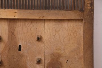 アンティーク建具　腰板ケヤキ材・その他ヒノキ材　明治期の古い蔵戸(格子戸、玄関戸、引き戸、建具)(R-049547)