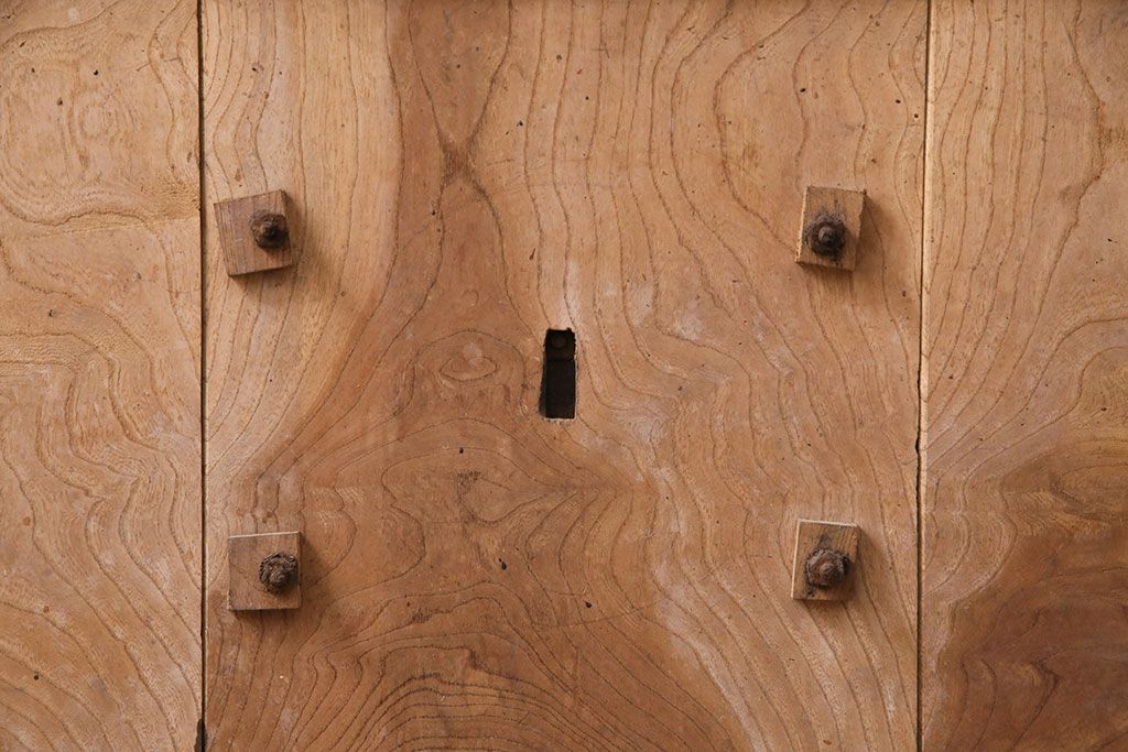 アンティーク建具　腰板ケヤキ材・その他ヒノキ材　明治期の古い蔵戸(格子戸、玄関戸、引き戸、建具)(R-049547)