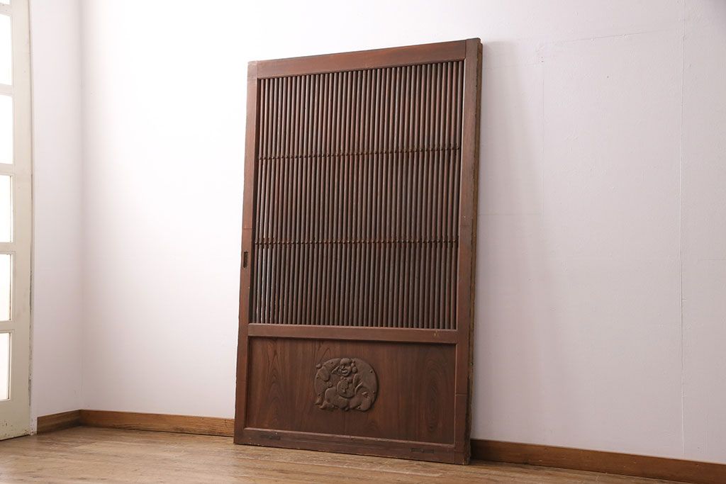 アンティーク建具　腰板ケヤキ材・枠ヒノキ材　明治期の古い蔵戸(格子戸、玄関戸、引き戸、建具)(R-049548)