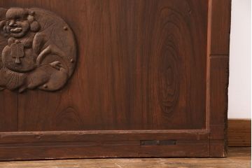 アンティーク建具　腰板ケヤキ材・枠ヒノキ材　明治期の古い蔵戸(格子戸、玄関戸、引き戸、建具)(R-049548)