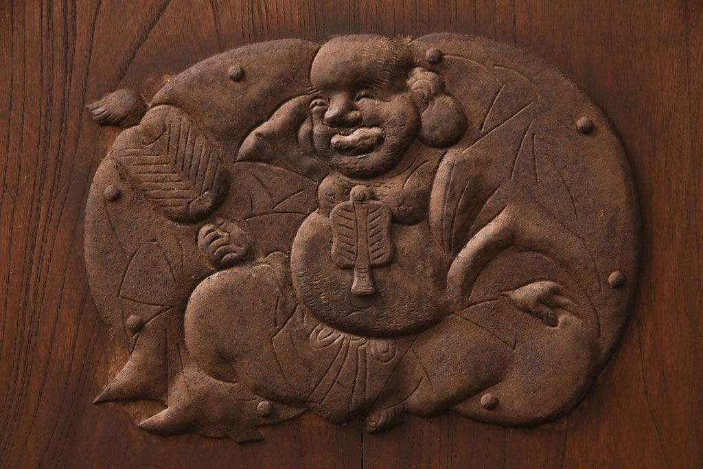 アンティーク建具　腰板ケヤキ材・枠ヒノキ材　明治期の古い蔵戸(格子戸、玄関戸、引き戸、建具)(R-049548)