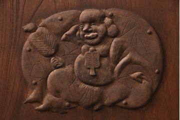 アンティーク建具　腰板ケヤキ材・枠ヒノキ材　明治期の古い蔵戸(格子戸、玄関戸、引き戸、建具)(R-049548)