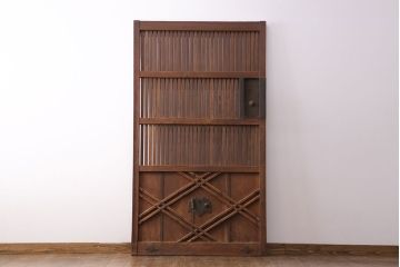 アンティーク建具　総ケヤキ材　凝ったデザインの珍しい蔵戸(格子戸、玄関戸、引き戸、建具)(R-049550)