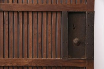 アンティーク建具　総ケヤキ材　凝ったデザインの珍しい蔵戸(格子戸、玄関戸、引き戸、建具)(R-049550)