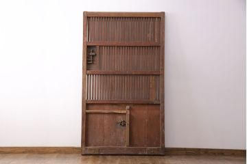 アンティーク建具　総ケヤキ材　凝ったデザインの珍しい蔵戸(格子戸、玄関戸、引き戸、建具)(R-049550)